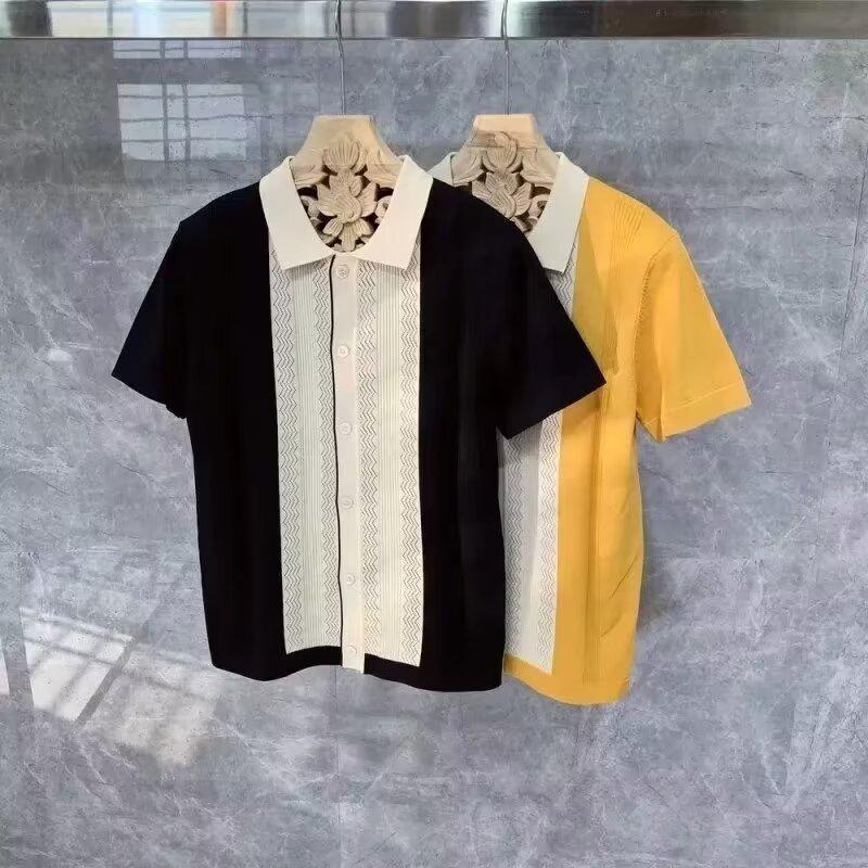 VantaGoods Heren poloshirt met strepen in Britse stijl - korte mouwen, gebreide ijszijde, ademend, T-shirt met kleurblokken en revers XL geel