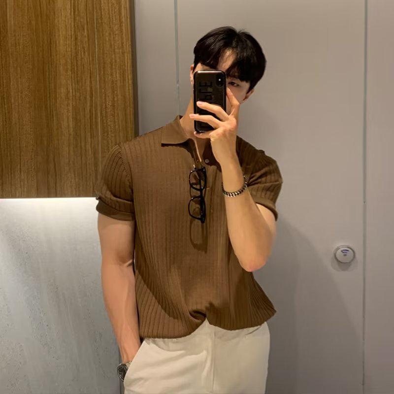VantaGoods Trendy Koreaanse stijl poloshirt met korte mouwen en textuur voor heren XXL zwart