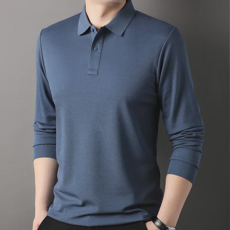 VantaGoods Heren poloshirt met lange mouwen en revers van moerbeizijde - effen kleur, veelzijdige mode voor alle leeftijden. XXL