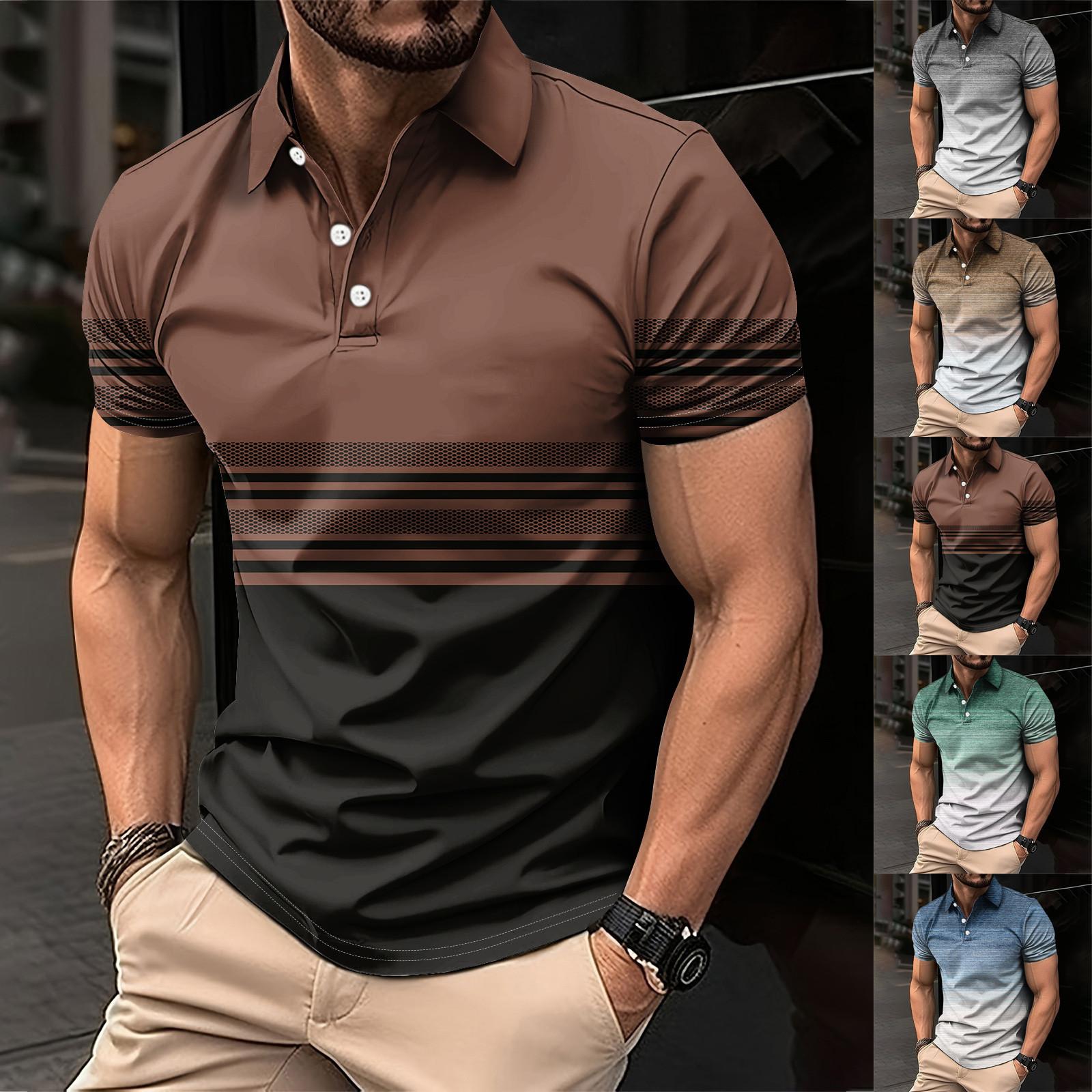 Wahaha123 Golfshirt voor heren Casual Sport V-hals Geribbelde kraag Korte mouw Mode Casual Effen Kleur Effen Lente en zomer Normale pasvorm XXXXL