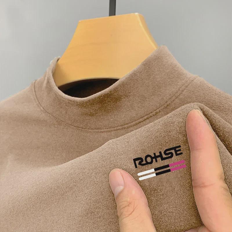 VantaGoods Heren herfst/winter T-shirt met halfhoge kraag en lange mouwen, Koreaanse stijl, slanke pasvorm, Duits fluweel, voor middelbare leeftijd en jongeren. 5XL