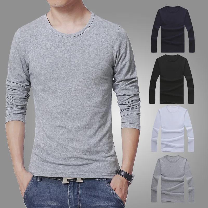VantaGoods Heren effen kleur slim fit herfst T-shirt - lange mouwen ronde hals Koreaanse stijl casual pullover Medium lichtgrijze kleur