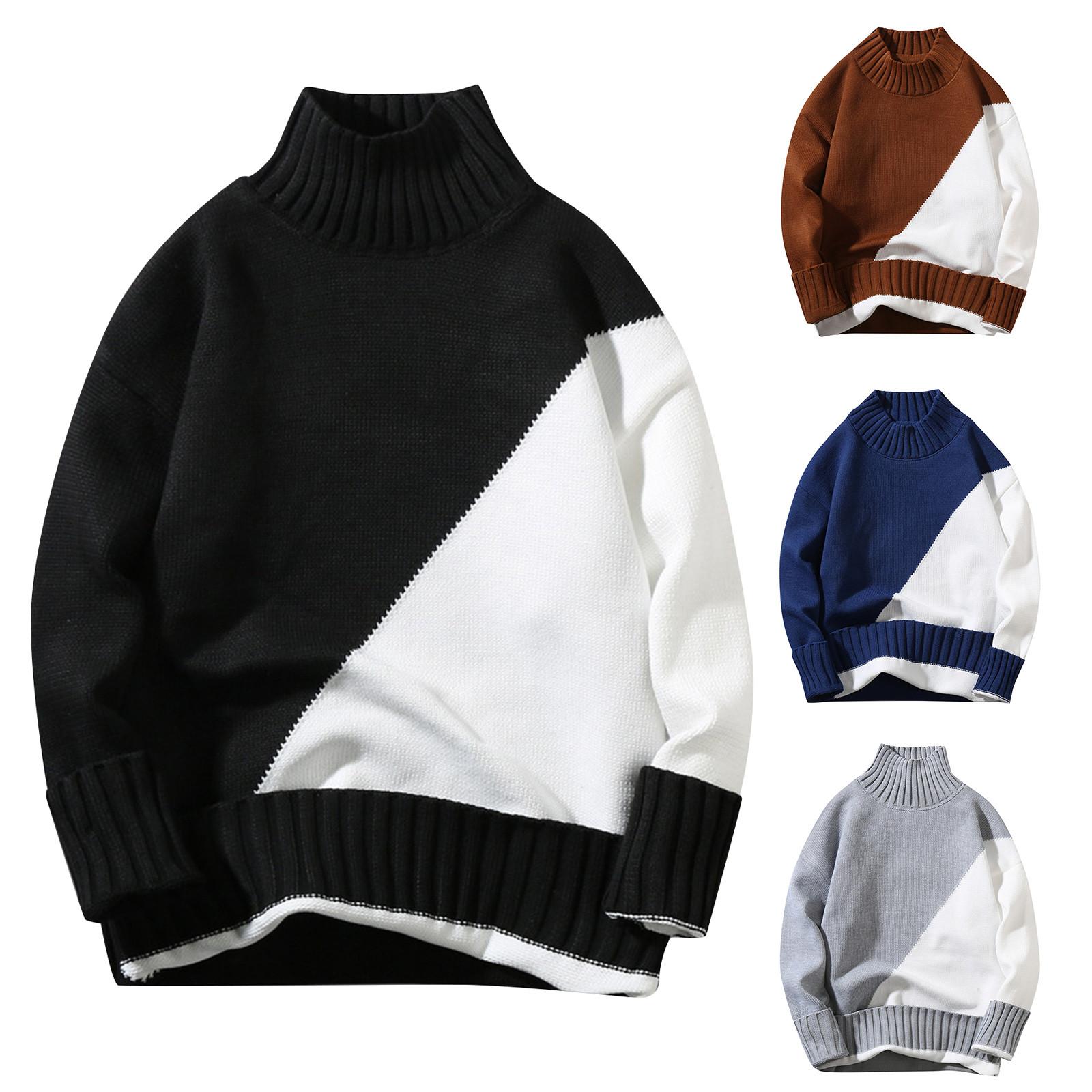 Wahaha123 Mode-casual herensweater met lange mouwen, kleurcontrast en ronde hals, losse trui M Vloot