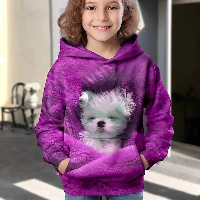 ETST WENDY 09 Meisjes Hond Hoodie Pullover Lange mouw 3D Print Herfst Winter Actief Modieus Schattig Polyester Kinderen Buiten Casual Dagelijks Normale pasvorm 130