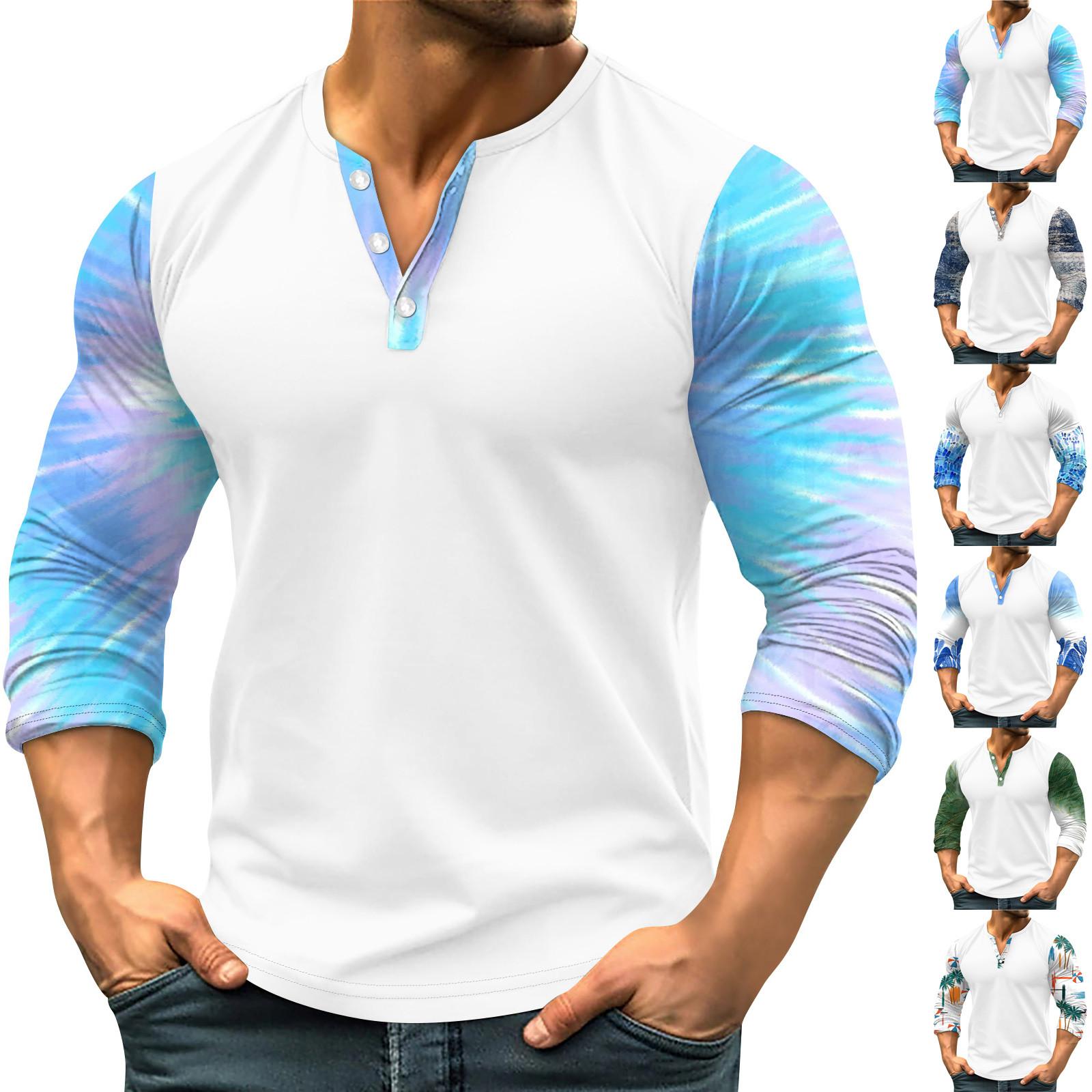 Wahaha123 Heren Outdoor Vintage V-hals Knoop Lange Mouw Mode Sport T-shirt M wit