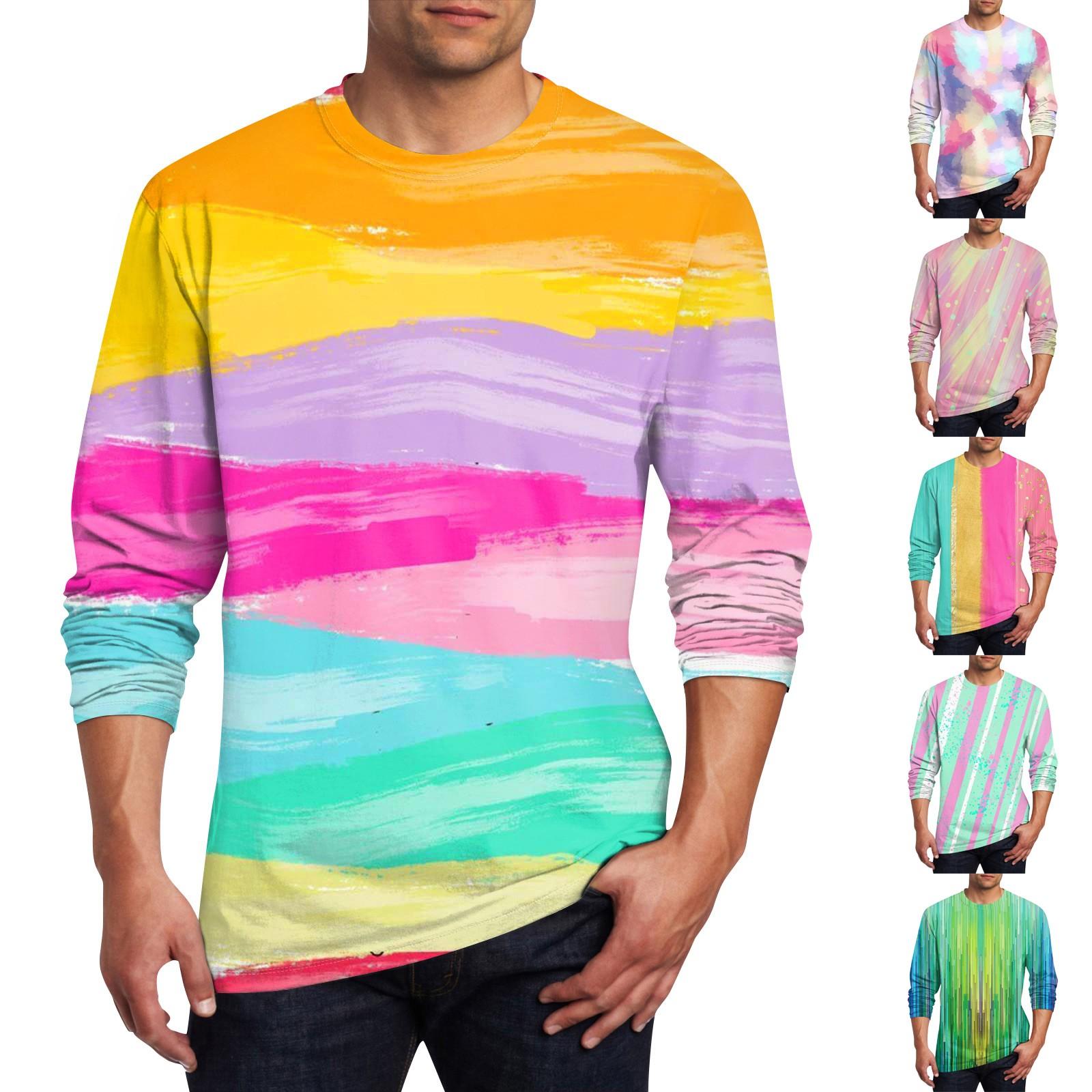 Wahaha123 Heren T-shirt O-hals Kleding Kleding Buiten Lange Mouw Print Modeontwerper Vintage S roze