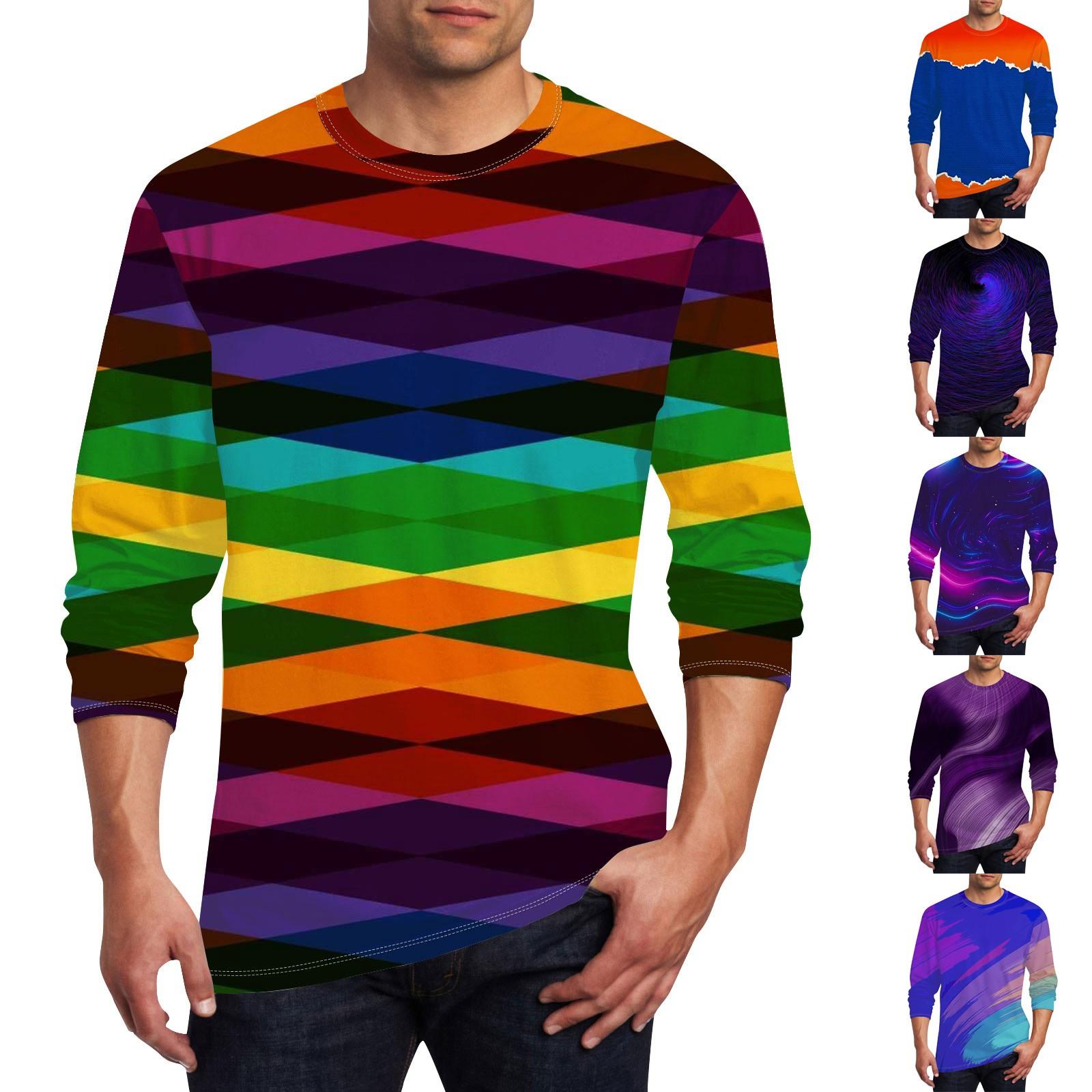 Wahaha123 Heren T-shirt O-hals Kleding Kleding Buiten Lange Mouw Print Modeontwerper Vintage XXXXL paars