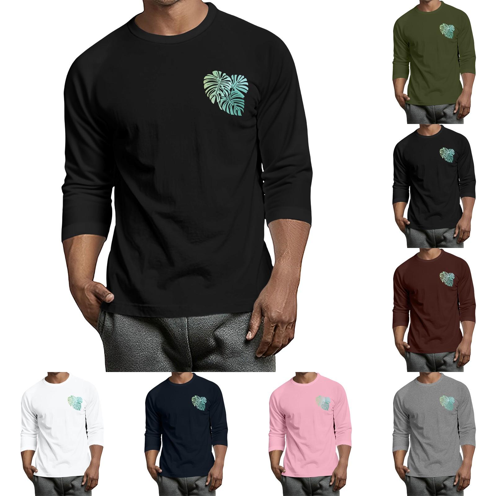 Choose one Men's casual and fashionable printed round-neck three-quarter sleeve top T-shirt XXL zwart