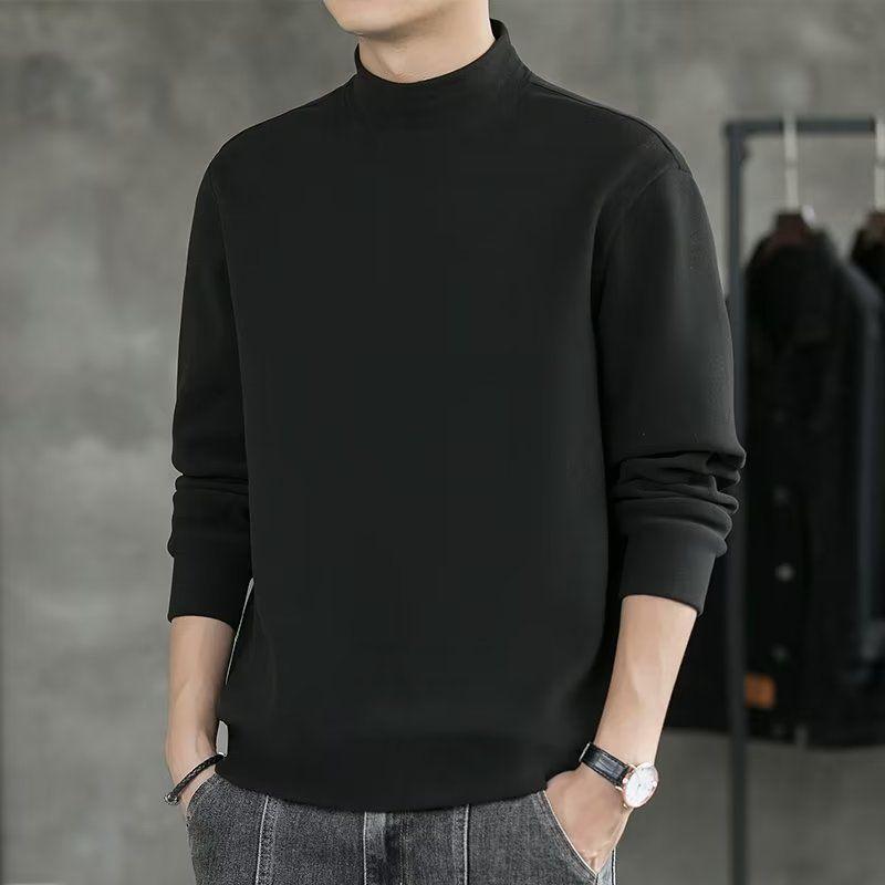 Geener Trui Heren Casual Ronde Hals Effen Kleur Lente en Herfst Nieuwe Trendy All-Match Katoenen Top Jongeren en Middelbare Leeftijd Lange Mouw T-shirt S zwart