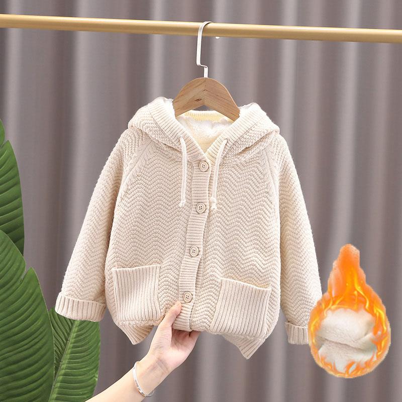 RichBaby Nieuwe lente herfst winter kinderen jongens meisjes capuchon truien bontvoering meisjes vesten warme jongens gebreide kinderoutfit 140(6-7Years) lichtroze kleur