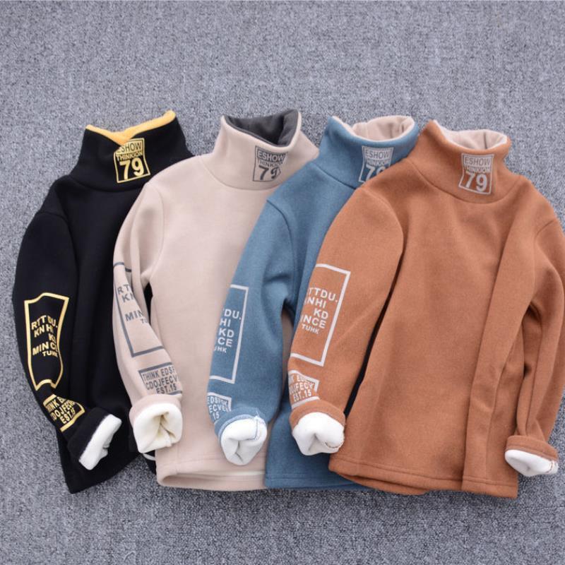 Lucky Market Herfst Winter Mode Hoodies Koreaanse Kids Jongen Warme Coltrui Sweatshirts Jongens Brief Trui Truien High Street Pluche Tienerjongens Uitloper 160cm kaki