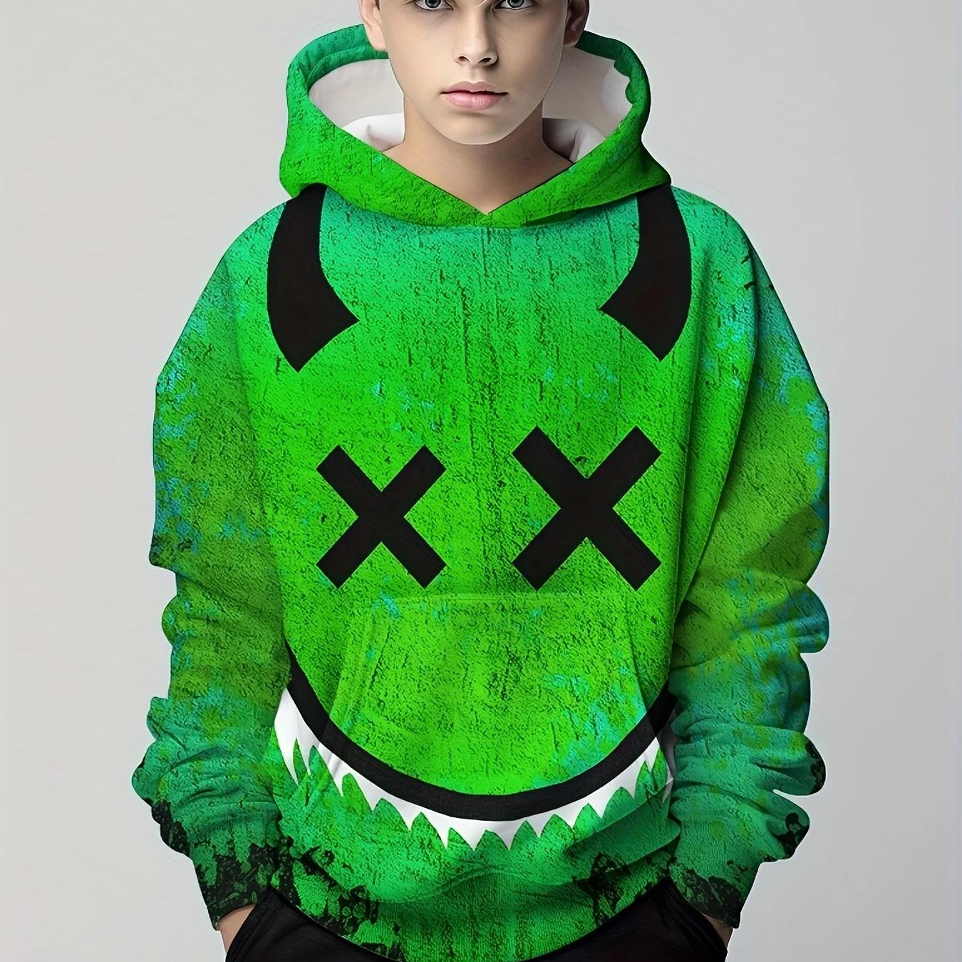 ETST WENDY 09 8. Nieuwigheid Sad Face 3D Print Jongens Casual Pullover Lange mouw Hoodies, Jongens Sweatshirt Voor Lente Herfst, Kinder Hoodie Tops Outdoor 160