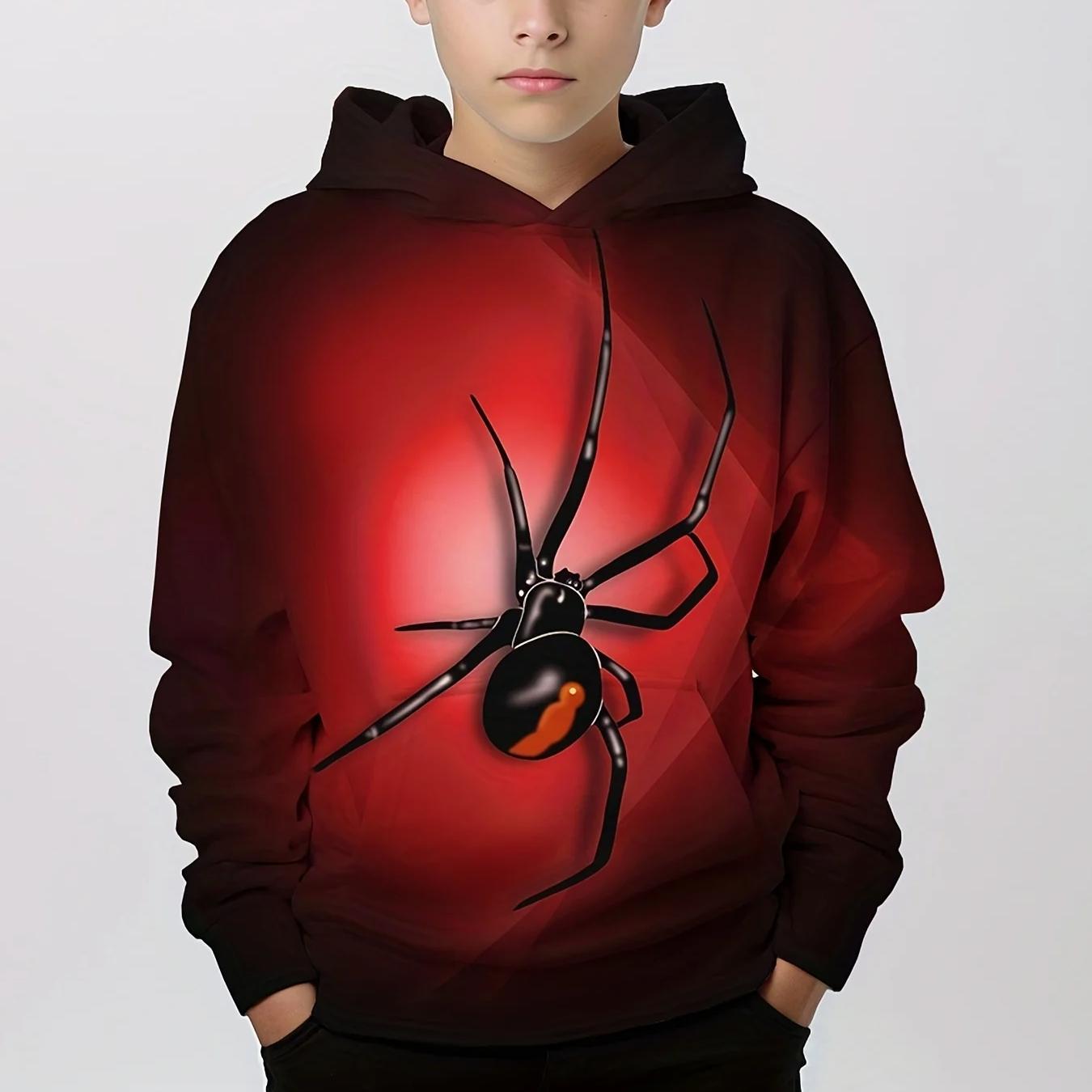 ETST WENDY 09 Trendy Spider 3D-print jongens casual trui met capuchon en lange mouwen voor lente herfst kinderhoodie tops outdoor kinderkleding 160