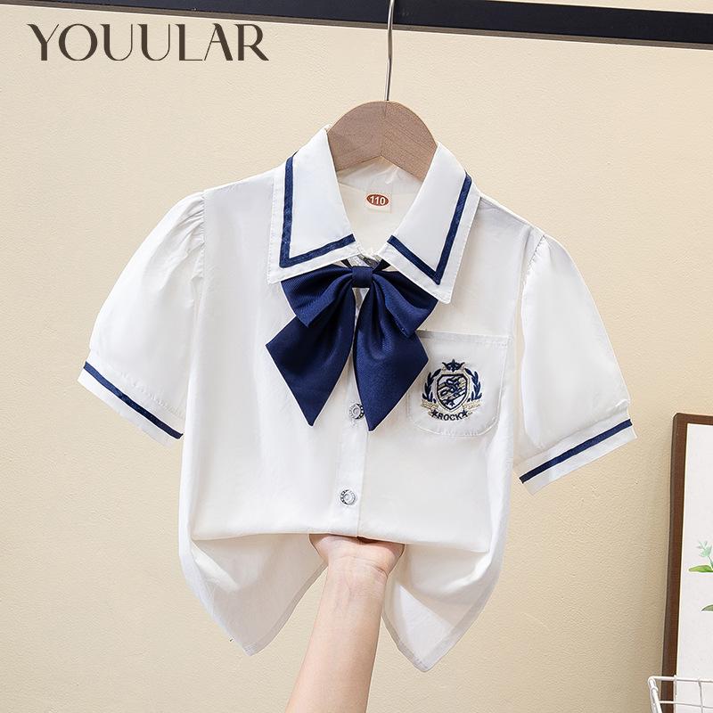 YOUULAR Zomermeisjes korte mouwen dunne schooluniform vrouwelijke student wit shirt top shirt 120