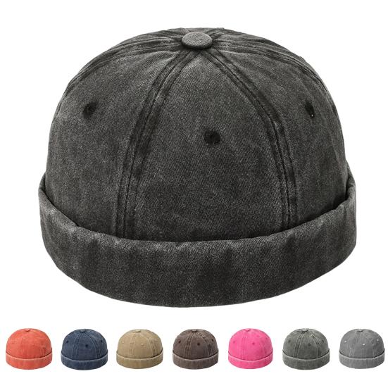 Huikerui Docker Hat Effen Kleur Verstelbare Ademende Randloze Lichtgewicht Decoratieve Retro Vier Seizoenen Sailor Hat Dagelijkse Hoed marineblauwe kleur
