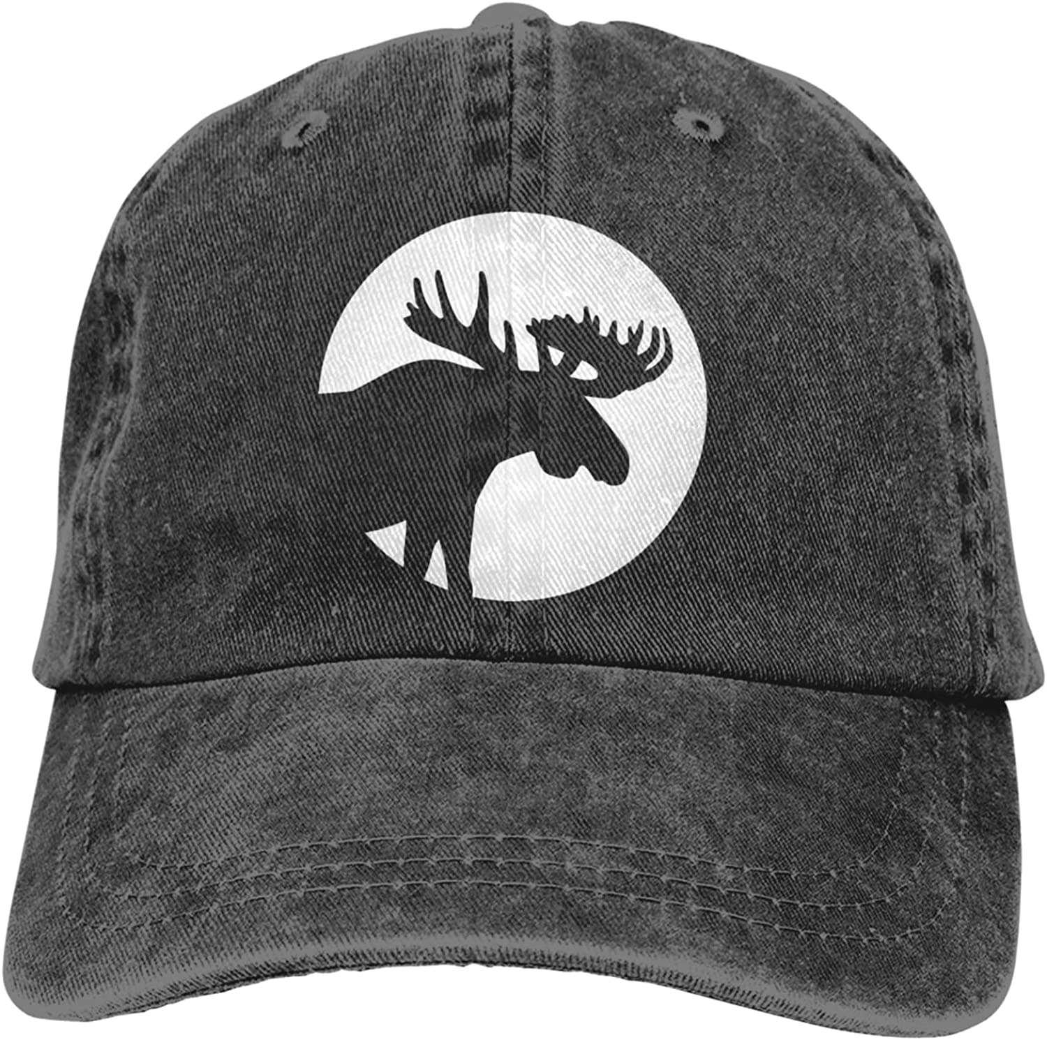91140106MA0LTHB19W Linzsfe Unisex Maan Scène met Eland Baseball Cap Verstelbare Hoed Denim Verstelbare Dad Hoed Cowboy Caps One Size