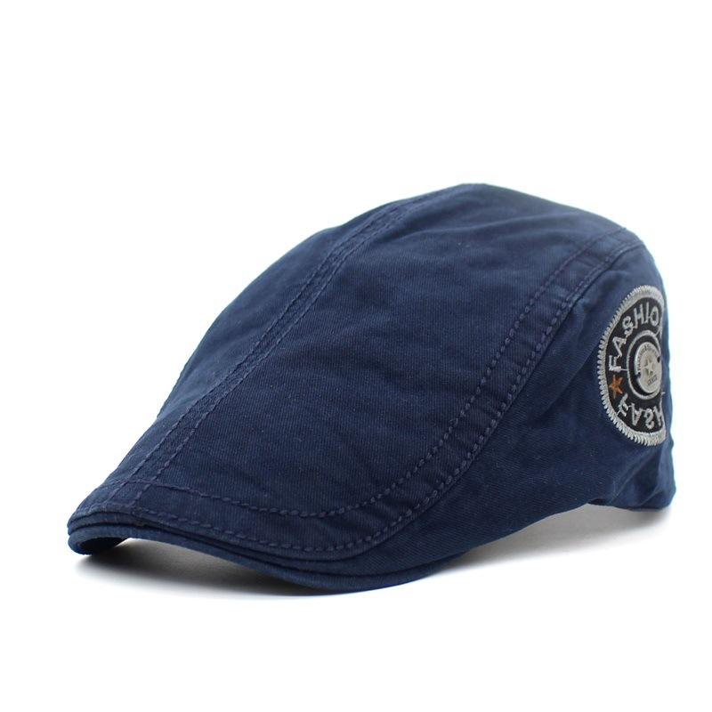 Fashion human Nieuwe geborduurde ronde label duck tongue cap heren en dames baret retro forward cap 56-58cn donkerbruine kleur