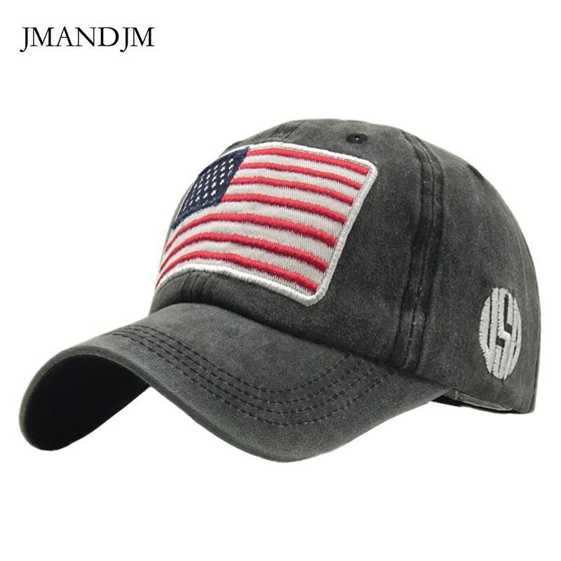 JM Hat Hoed Gewassen Oud Alfabet Baseball Cap Veelzijdig Trendy Mannen Vrouwen Amerikaanse Vlag Puur Katoen Hoed zwart