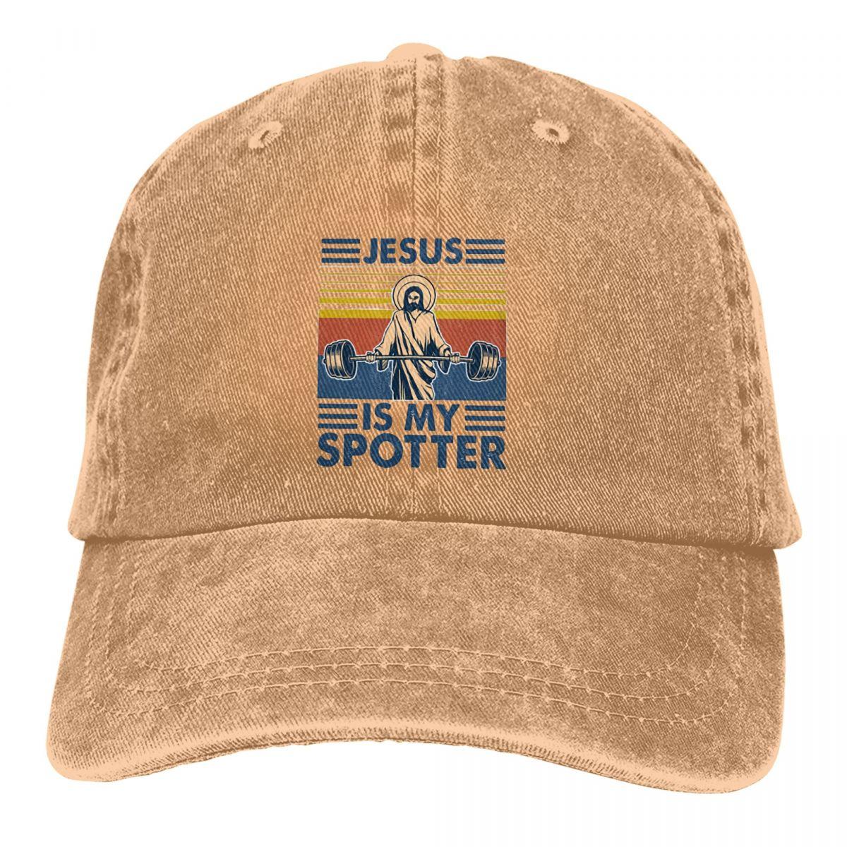 91510107MAC1P63Q47 Gewichtheffen Gym Veelkleurige Hoed Peaked Women's Cap Fitness Jesus Is My Spotter Gepersonaliseerde Vizierbeschermingshoeden One Size