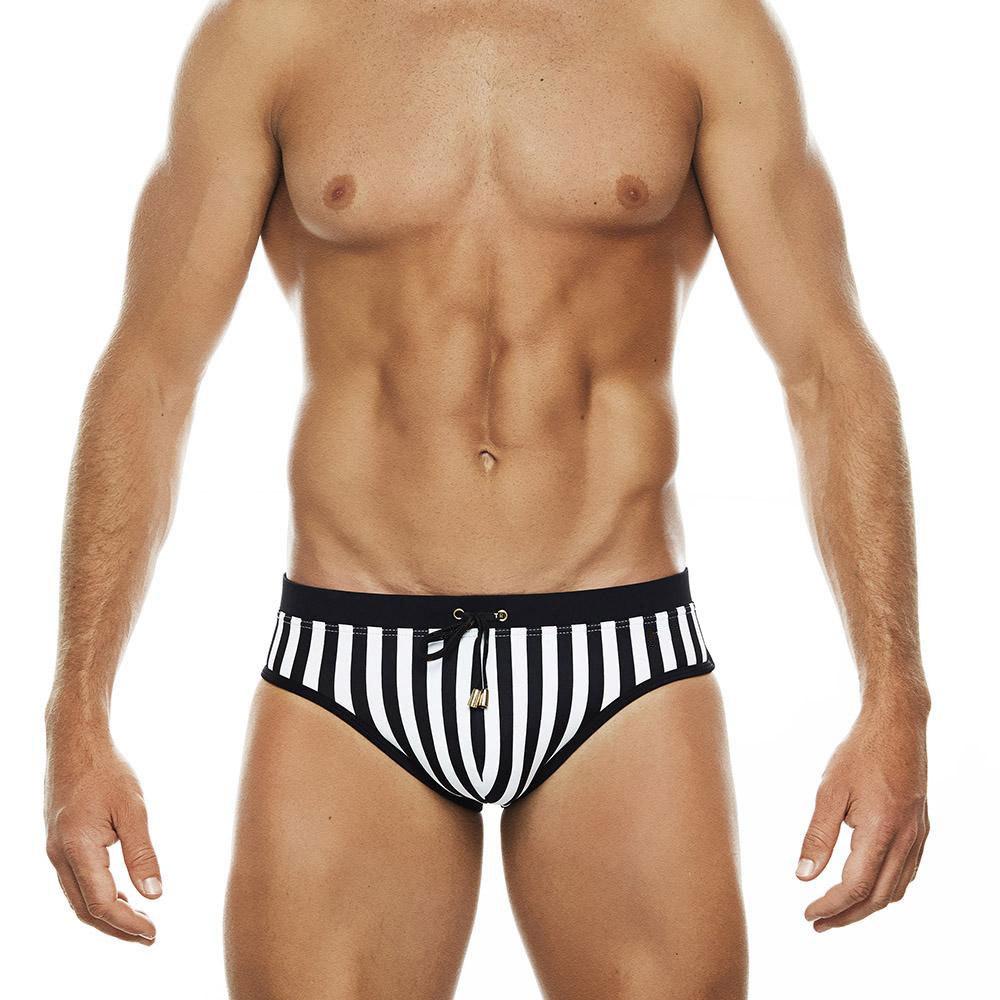 Super maller Nieuwe heren zwart-wit gestreepte driehoek zwembroek sexy pasvorm verticaal gestreepte zwembroek M