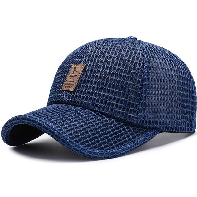 Casual mall Zomer Baseball Cap Heren Mesh Ademend Snapback Cap Unisex Verstelbare Comfortabele Zon Vader Hoeden Zonnebrandcrème Caps marineblauwe kleur