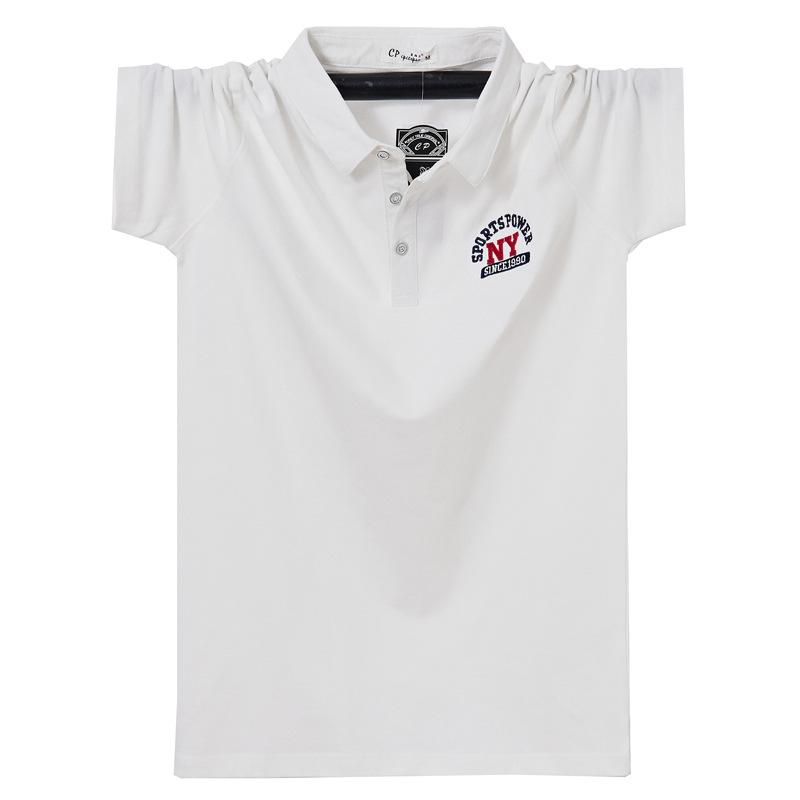 HF61WN Heren Plus Size Revers Korte Mouw T-shirt Oversized Poloshirt Dunne Katoenen Business Casual Half Mouw T-shirt XXXXL wit