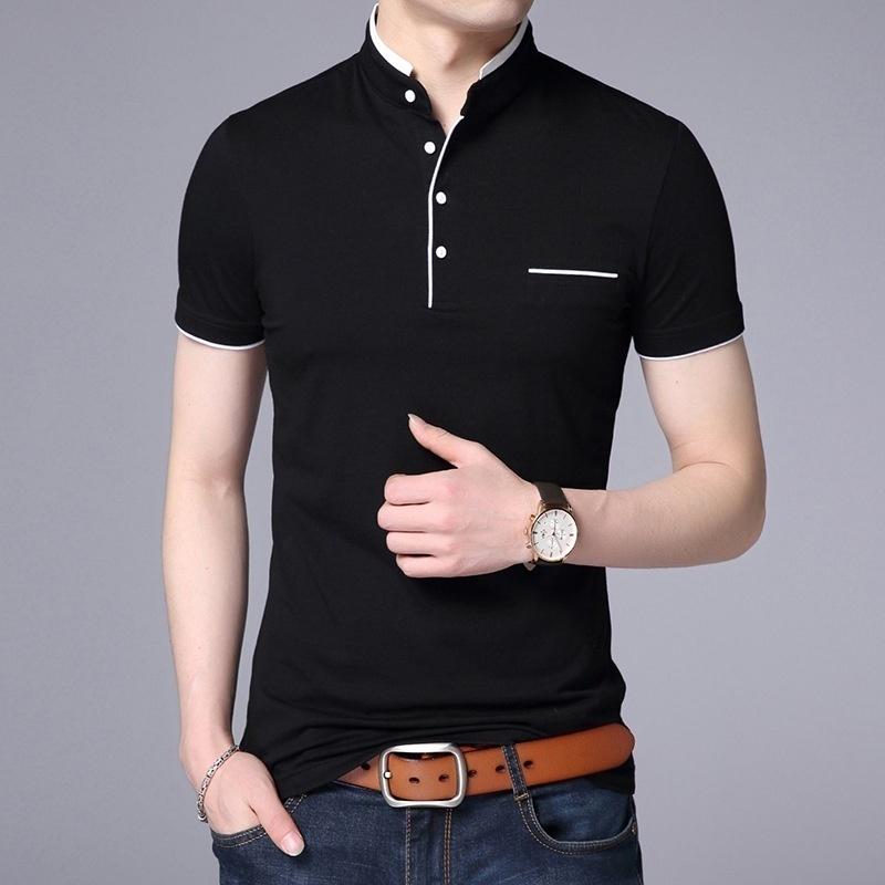 BEE 6 5XL Plus Size heren zomer casual top slank bedrukt katoenen poloshirt met korte mouwen 4XL zwart