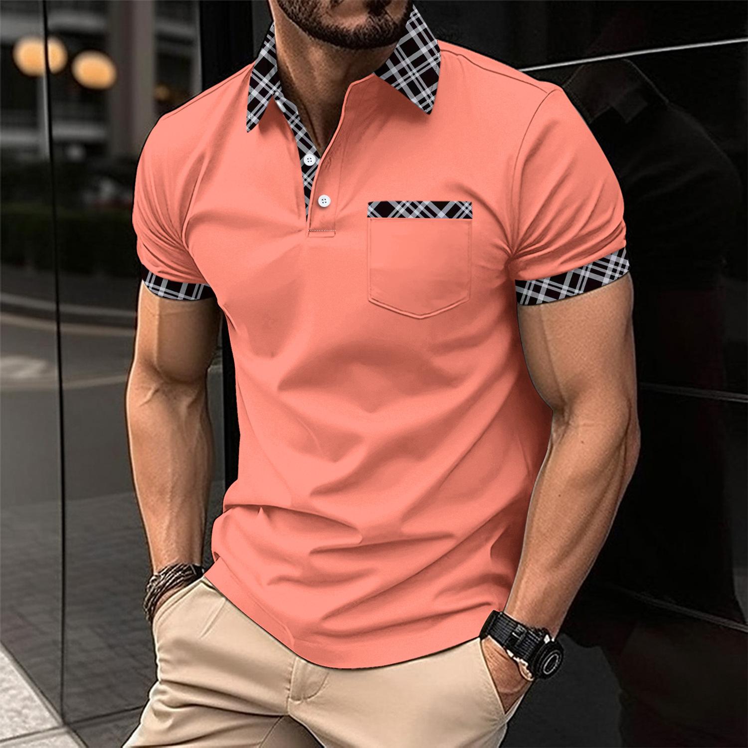 Fashion human Zomer nieuwe heren casual revers korte mouwen knoopzak POLO shirt mode heren T-shirt tops XL watermeloen rode kleur