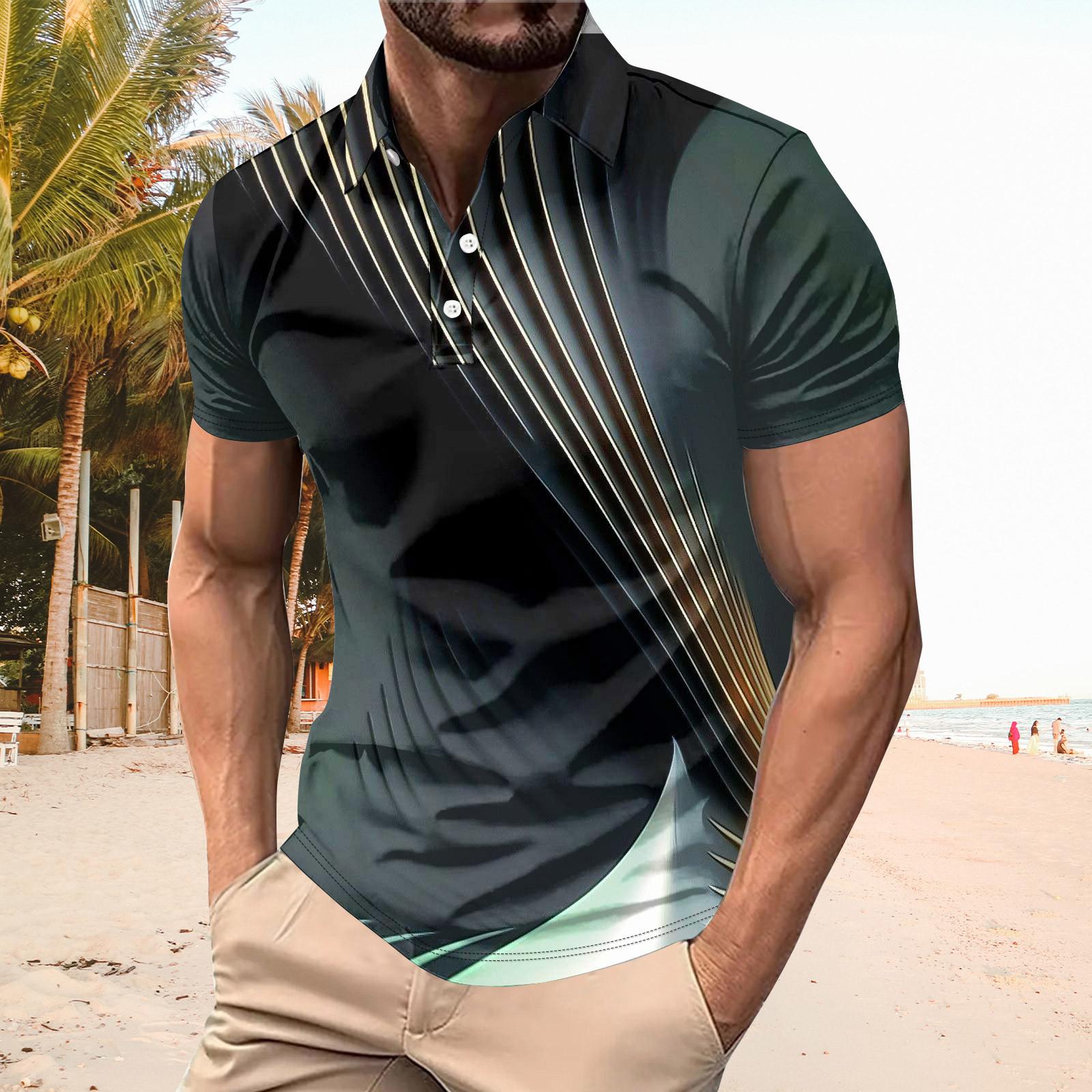 Constantine Golfshirt voor heren Casual Sport V-hals Geribbelde kraag Korte mouw Mode Casual Effen Kleur Effen Lente en zomer Normale pasvorm XXXXL turquoise