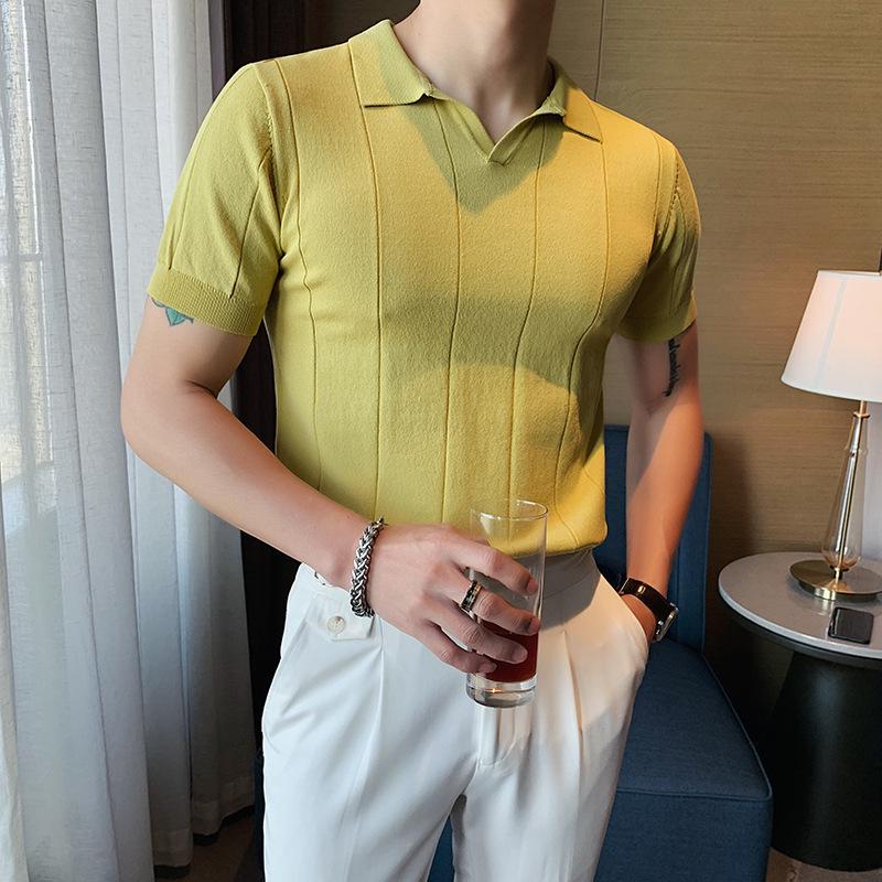 VantaGoods Trendy Japanse stijl effen poloshirt voor heren - veelzijdige gebreide top met korte mouwen M