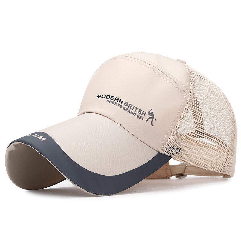 ONIHUA Zomer Lange Rand Zonnebrandcrème Baseball Cap voor Mannen Outdoor Sport Mesh Cap Ademend Snapback Hoed Vrouwen Paardenstaart Panama Cap Vizier 55-60cm beige