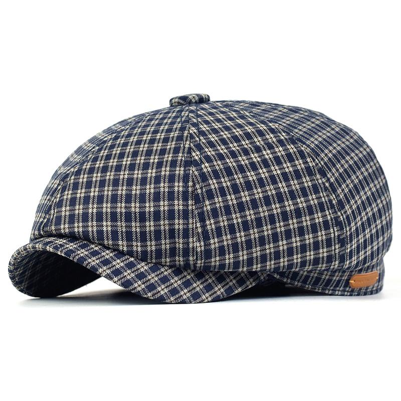 AETRUE Geruite Krantenjongenspet Lente Zomer Ademend Peaky Achthoekige Hoed Vintage Zachte Casual Baretten Cap Vizier Gatsby Platte Klimophoed 56-58.5 cm