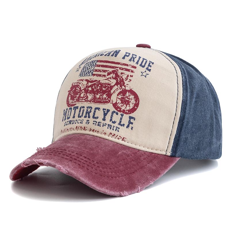 UP POSITIVE Nieuwe motorfiets baseballpet met print, vintage kleurblok, gewassen pet, verstelbare vaderhoeden voor dames en heren 56cm-60cm rood/marineblauwe kleur