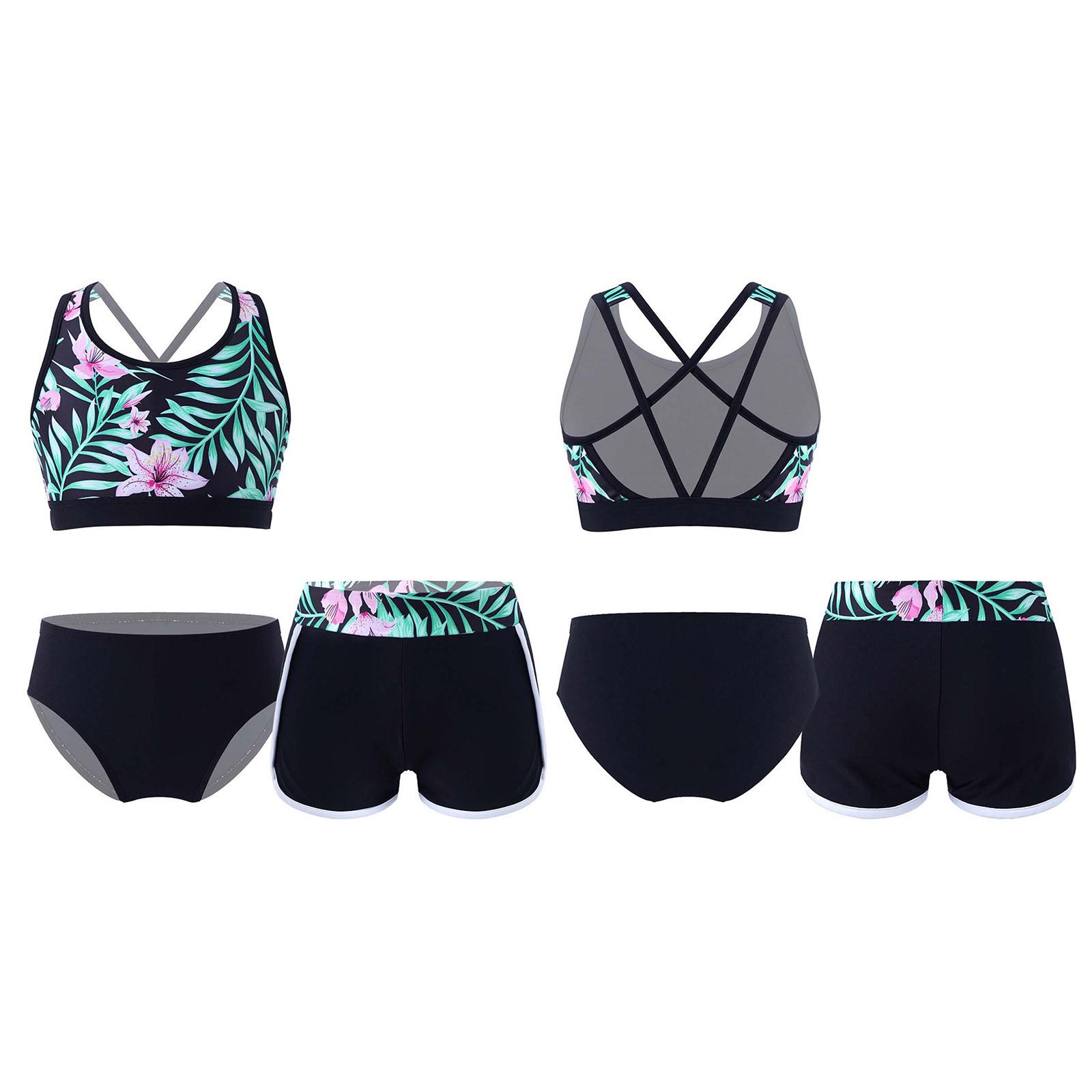 Aislor Meisjesbadpakken 3-delige tankini-badpakken Boyshort Zomerstrand Rash Guard-badkleding voor kinderen 5-6 Years zwart