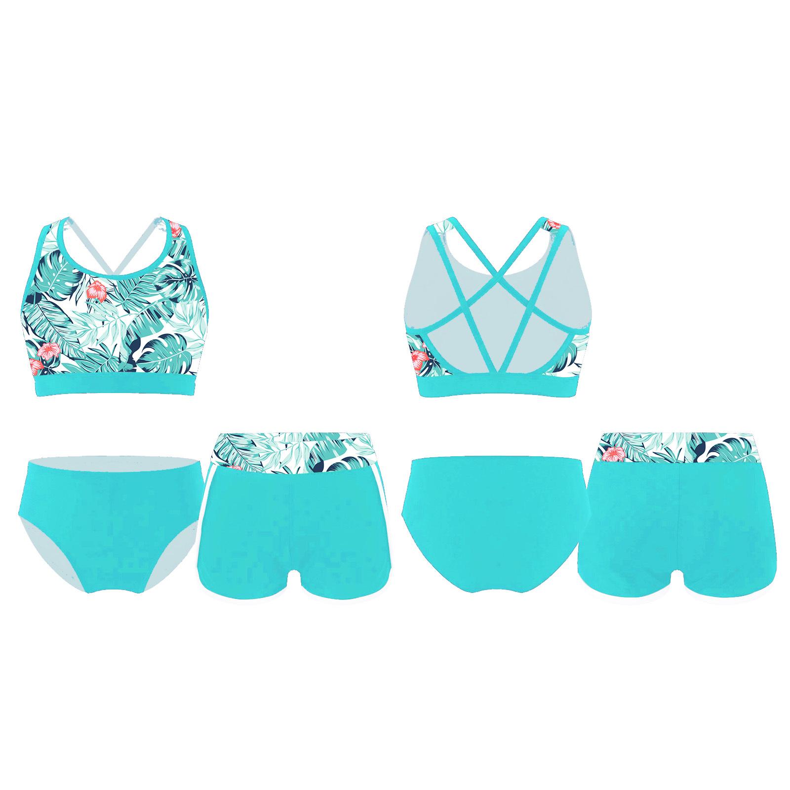 Aislor Meisjesbadpakken 3-delige tankini-badpakken Boyshort Zomerstrand Rash Guard-badkleding voor kinderen 9-10 Years