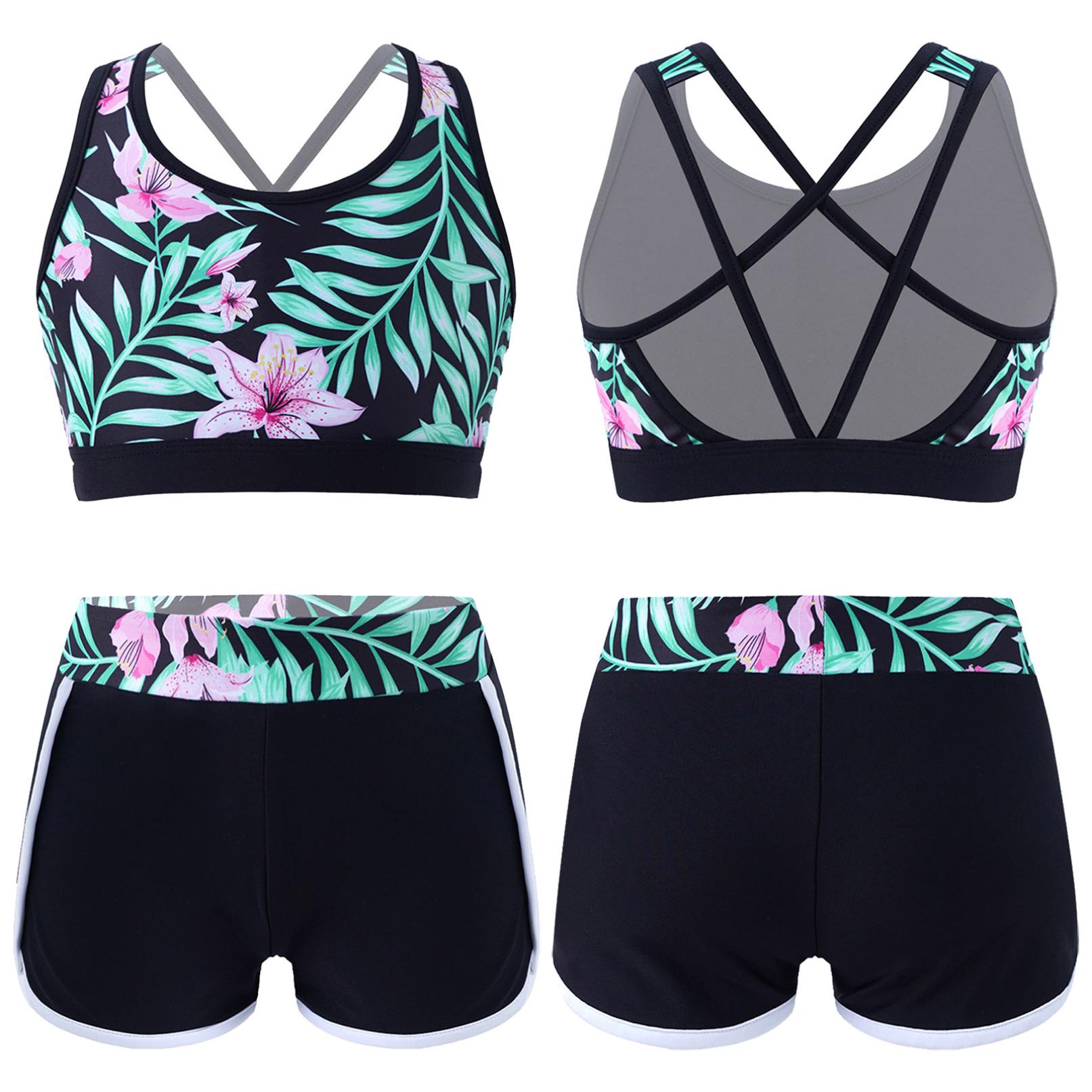 HULIJA Kinderen meisjes 2-delige tankiniset gekruiste tanktop met boyshorts zomerstrandkleding badpak 11-12 Years