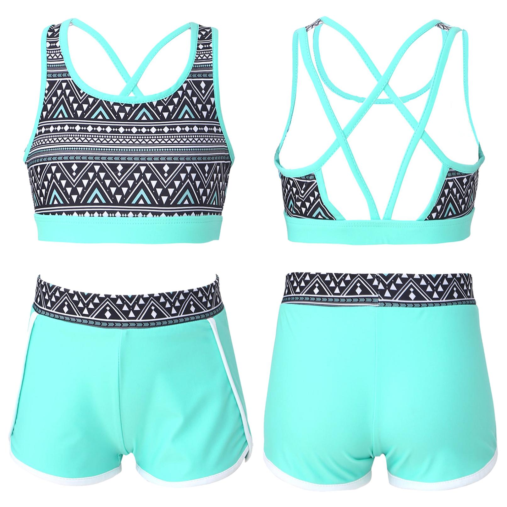 HULIJA Kinderen meisjes 2-delige tankiniset gekruiste tanktop met boyshorts zomerstrandkleding badpak 9-10 Years