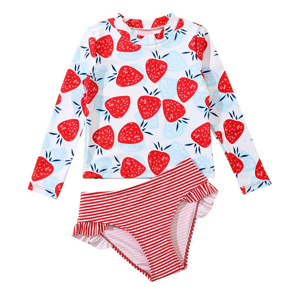 BOOSKU Meisjes Tweedelige Badpak 1-6 Jaar Lange Mouw Cartoon Print Badmode Set Voor Kinderen Meisjes Baby Zomer Zwemmen Badpak 90