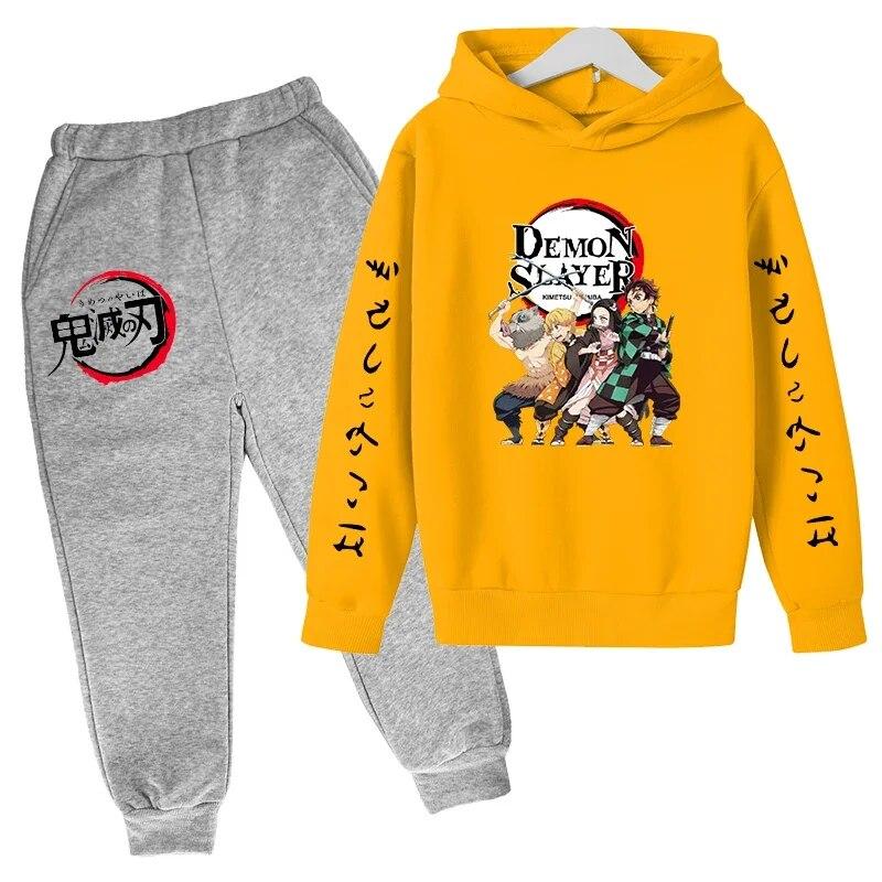 Xuhaijian02 Demon Killer Anime Sweatshirt voor kinderen, Tanjiro en Nezuko, Koreaans kindersweatshirt K-Pop Street Style, Damesstraatset 100