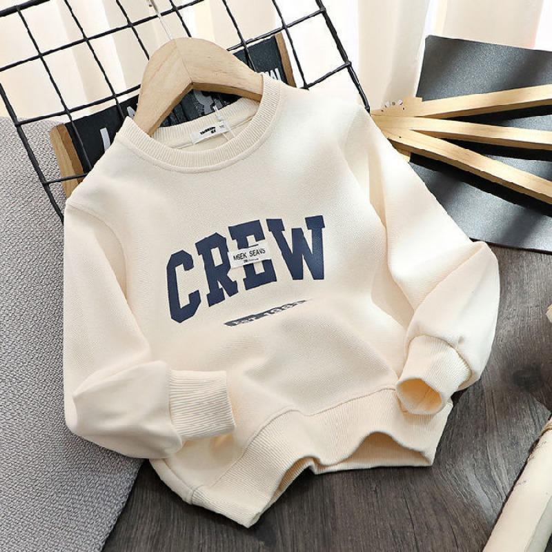 Blackberry 01 Katoenen kinderkleding, jongenshoodie met letterprint, los en veelzijdig casual western-stijl T-shirt, dunne top voor de lente en herfst 150 wit