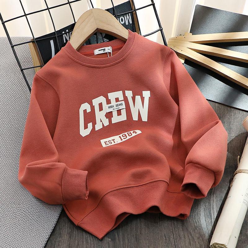 Blackberry 01 Katoenen kinderkleding, jongenshoodie met letterprint, los en veelzijdig casual western-stijl T-shirt, dunne top voor de lente en herfst 150 rood