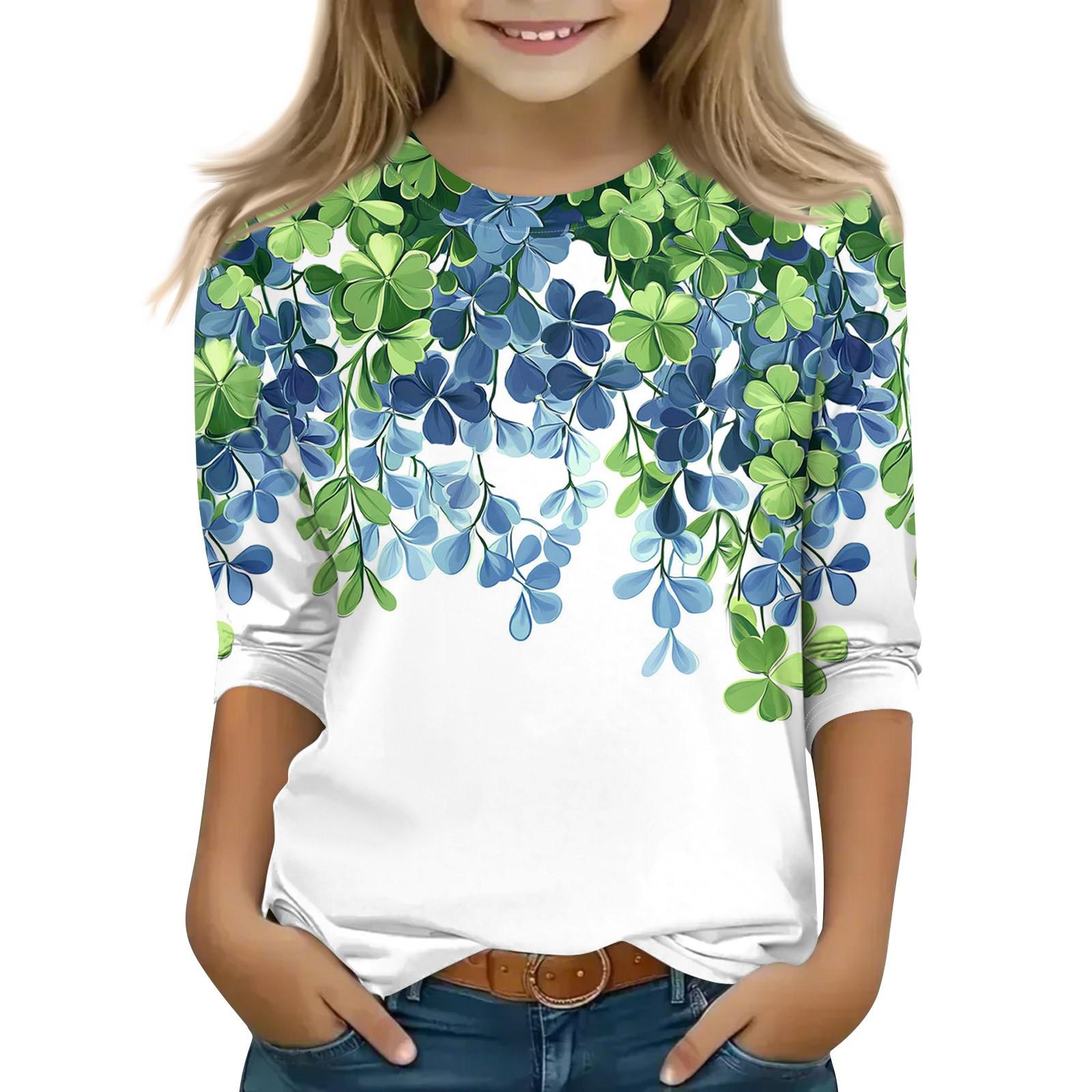 Winnerer Uranus Print tops voor jeugdige meisjes van 5-16 jaar ronde hals 3/4 mouwen T-shirts trendy tops outfit T-shirts 160 wit