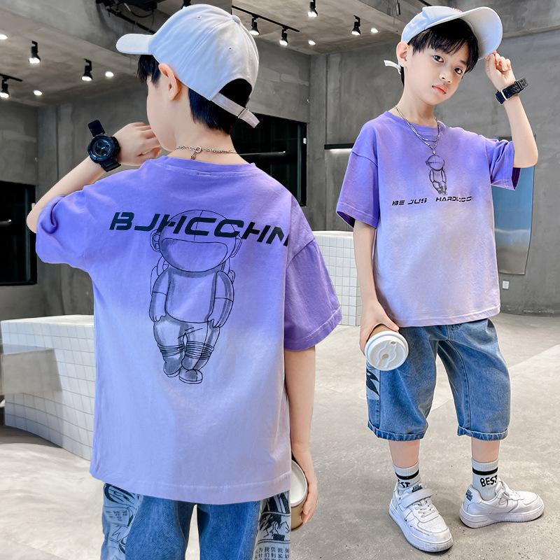VantaGoods Jongens T-shirt met korte mouwen voor de zomer: Trendy ronde hals top voor kinderen 160 cm paars