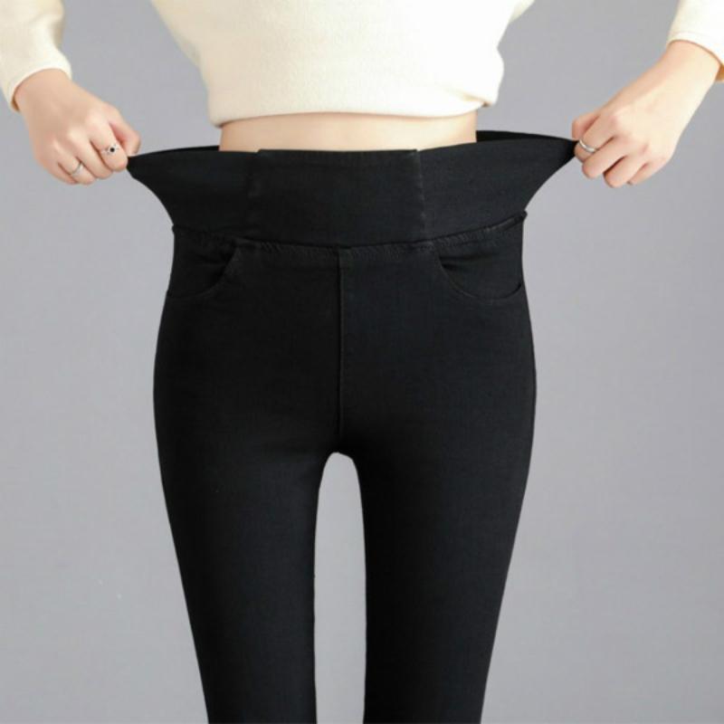 Lucky Black Cat Damesmode lente herfst potloodbroek 3 kleuren stretch denim skinny slanke jeansbroek hoge taille jeansbroek plus maat 27 zwart