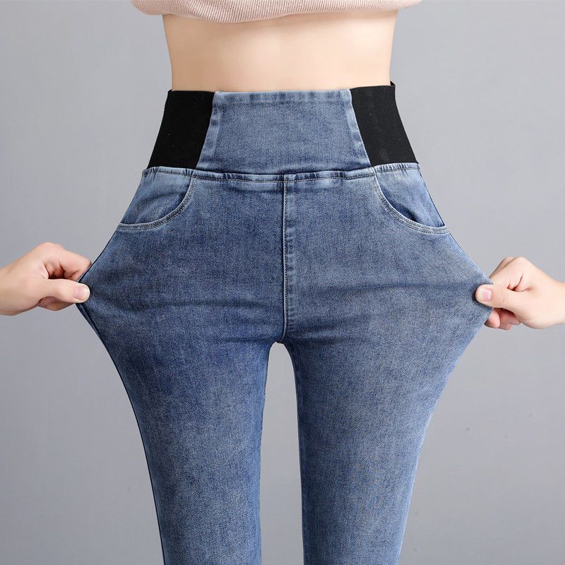 Lucky Black Cat Damesmode lente herfst potloodbroek 3 kleuren stretch denim skinny slanke jeansbroek hoge taille jeansbroek plus maat 38 blauw