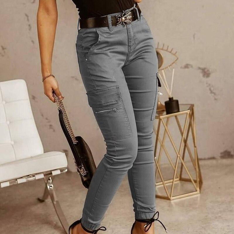Best do it Lente Streetwear Casual Dames Broeken Zomer Herfst Effen Slanke Vrouw Cargo Broeken Mode Dames Broeken Joggers Zakken Vrouwelijke Kleding 26211 S grijze kleur