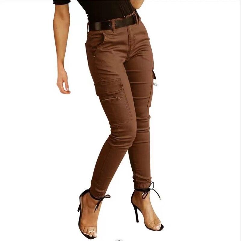 Best do it Lente Streetwear Casual Dames Broeken Zomer Herfst Effen Slanke Vrouw Cargo Broeken Mode Dames Broeken Joggers Zakken Vrouwelijke Kleding 26211 L donkerbruine kleur
