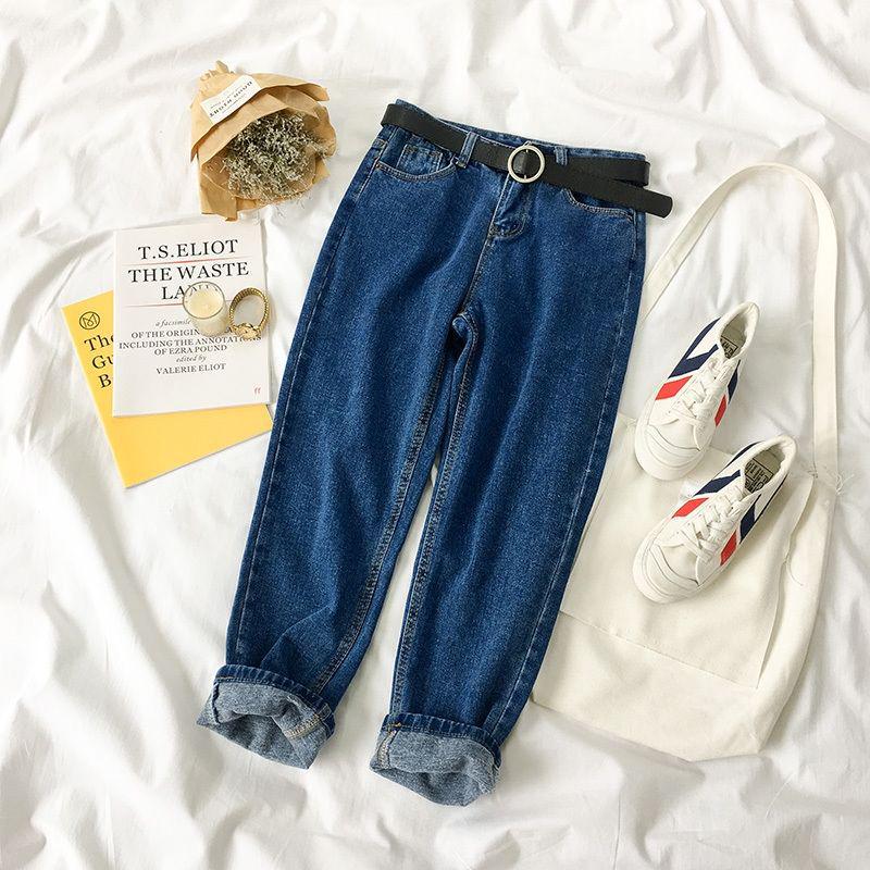 Fashionable life Harlan-jeans met wijde pijpen voor dames, losse Koreaanse studenten waren dunne broek met hoge taille XL donkerblauwe kleur