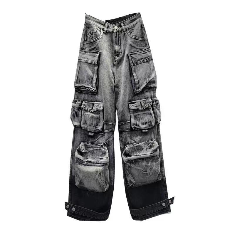 Twelve Month Dames Blauwe cargojeans met meerdere zakken Damesjeans met wijde pijpen XS zwart