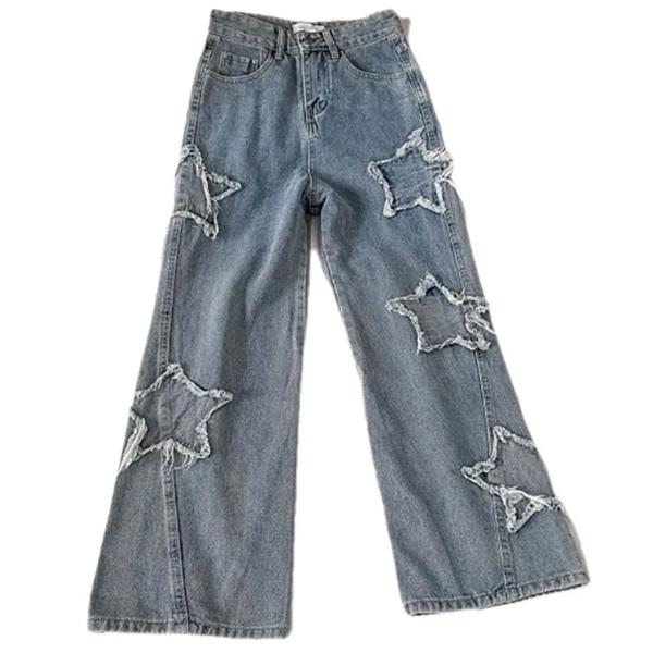 Twelve Month Denim Populaire Mode Koreaanse Lente Herfst Hoge Taille Rechte Pijpen Losse Pasvorm Jeans Plus Size XS blauw